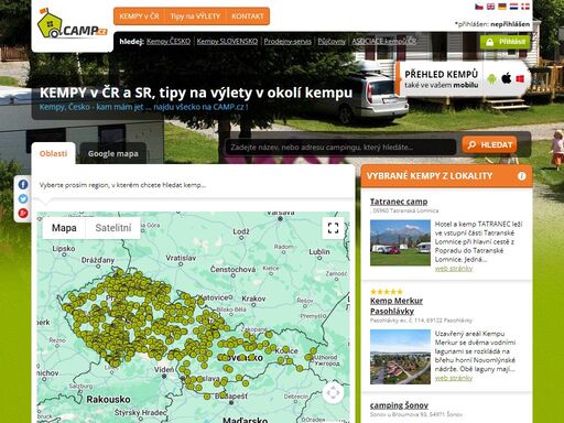 přehledný průvodce kempy v čr a na slovensku. informace o kempech a volném časem.  nahrajte si zdarma přehled kempů  do vašeho mobilu a získejte slevu !