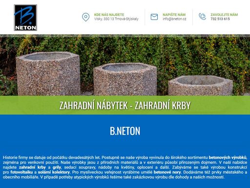 firma b.neton nabízí široký sortiment betonových výrobků, jako zahradní krby, grily, betonové nádoby a mnoho dalšího.