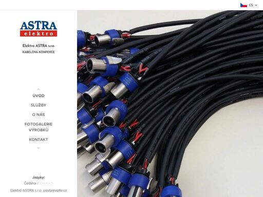 firma elektro astra s.r.o. se od roku 1993 zabývá kompletací kabelové konfekce, montáží drobné elektroniky pro automobilový, elektronický a hudební průmysl.