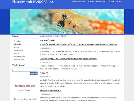 stránky plaveckého klubu pandora z čáslavi