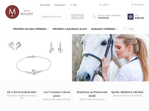 milady šperky, originální stříbrné šperky nejenom pro milovníky koní. rukodělně vyráběné jezdecké šperky na téma koně a jezdectví.