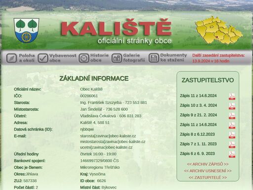 oficální webové stránky obce kaliště, ležící na úpatí nejvyššího vrcholu českomoravské vrchoviny, javořice