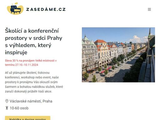 nadstandardní eventové, školící a konferenční prostory v praze na václavském náměstí s jedinečným výhledem pro krátkodobý pronájem.