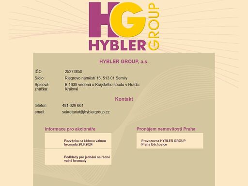 rozdělovník společnosti hybler group, a.s.