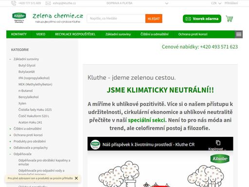 e-shop zelenachemie.cz je oficiálním internetovým obchodem společnosti kluthe cr s.r.o. v naší nabídce  naleznete široký sortiment produktů průmyslové chemie.