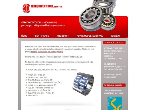 ferroinvent roll - obchodní činnost v oblasti nákupu a prodeje ložisek a příslušenství všech základních i speciálních provedení