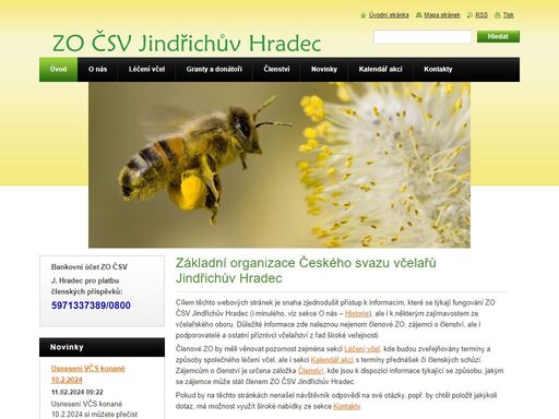 stánky poskytují přístup k informacím o fungování základní organizace českého svazu včelařů jindřichův hradec (zo čsv jindřichův hradec).