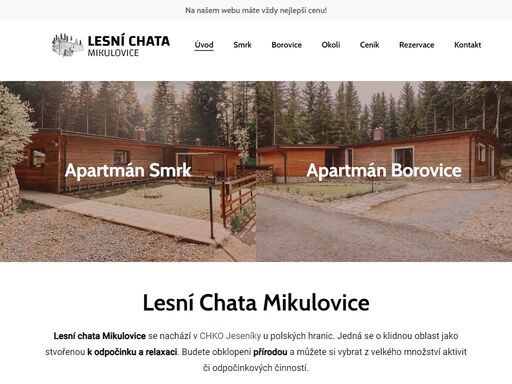 lesní chata mikulovice - 2 apartmány o rozloze 150 m2 / každý má tři ložnice / prostorná kuchyň a koupelna / sauna / wifi / pračka / sušička