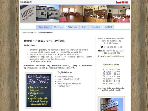 hotel restaurant pavlíček - on-line ubytování. informace, fotografie, možnost rezervace. zajímavé ceny ubytování. vynikající kuchyně.