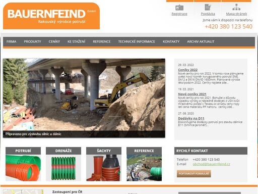 oficiální stránky firmy bauernfeind, certifikovaného dodavatele plastového potrubí, drenáží a šachet pro výstavbu inženýrských sítí, silnic a komunikací.