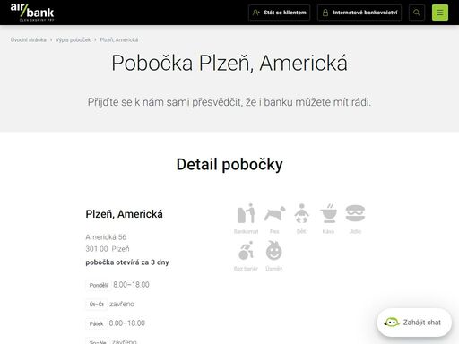 pobočku najdete v dolní části ulice americká kousek od mostu přes řeku. na pobočce se nachází