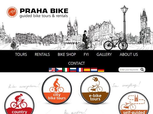 praha bike - guided bike & e-bike tours in prague & czech republic since 2002. quality bicycle rentals in the center of prague. self-guided greenway & elbe river cycling trips. praha bike offers you the best way to get oriented with the city & country highlights, architecture, history & culture. explore everything, walk less, enjoy more!