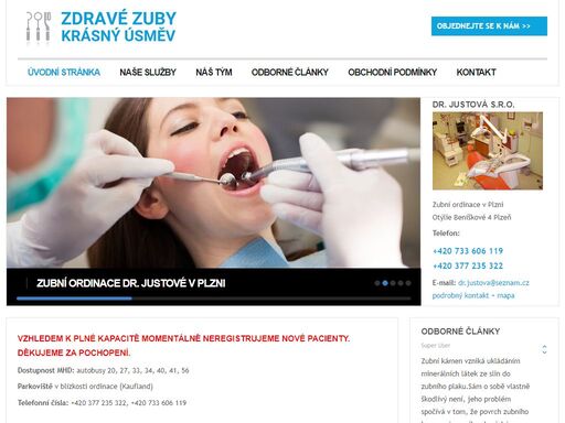 zubní ordinace dr. justová,  plzeň - parkování pro pacienty zdarma, bezbariérový přístup, čisté prostředí