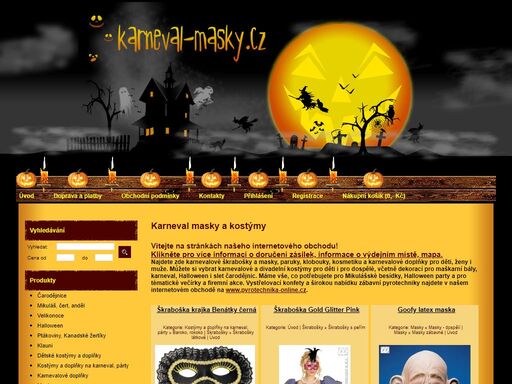 úvod | karnevalové masky a kostýmy, halloween, čarodějnice, mikuláš, velikonoce, klauni