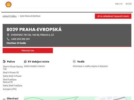 8029 praha-evropská je čerpací stanice v oblasti praha 6. tato stanice zahrnuje billa, myčka a toalety.