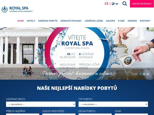 royal spa je český rodinný řetězec lázeňských hotelů a resortů působící ve 4 destinacích - luhačovice, mariánské lázně, termální lázně velké losiny a sirnaté lázně ostrožská nová ves.