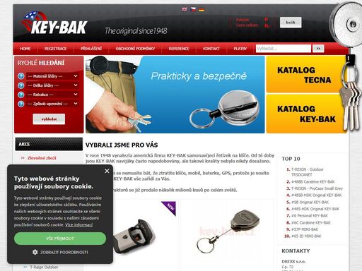 key-bak : originální samonavíjecí šňůry na klíče / retraktory na klíče / průmyslové balancery do dílny