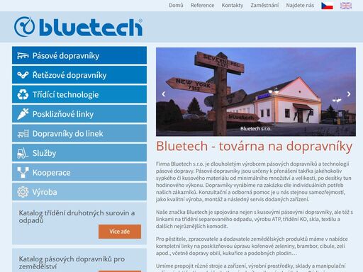 bluetech s.r.o. - dlouholetý tradiční český výrobce dopravníků a technologií pásové dopravy, řetězových dopravníků, dopravníků pro čističky odpadních vod.