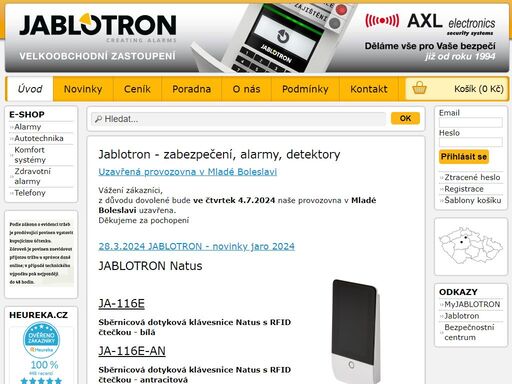 velkoobchodní i maloobchodní prodej zabezpečovací techniky jablotron, axl electronics s.r.o.