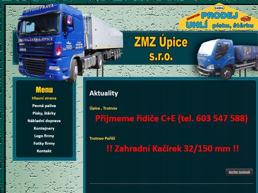 zmz úpice - prodej uhlí, písku, štěrku, autodoprava