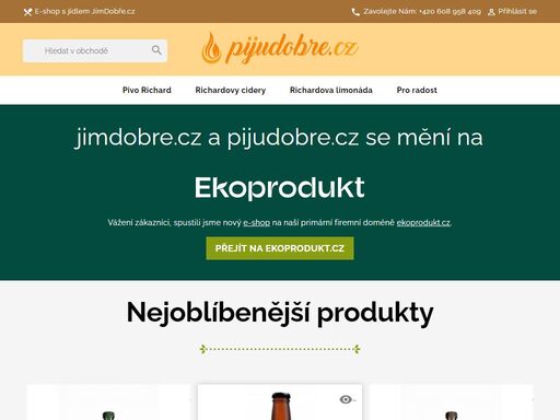 obchod pijudobře.cz nabízí nepasterizované, nefiltrované řemeslné pivo richard a osvěžující poctivý cider z českých jablíček