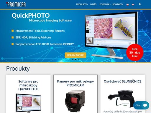 promicra nabízí software pro mikroskopy quickphoto a příslušenství k mikroskopům: usb 3.0 kamery, motorové stativy, led osvětlovače.