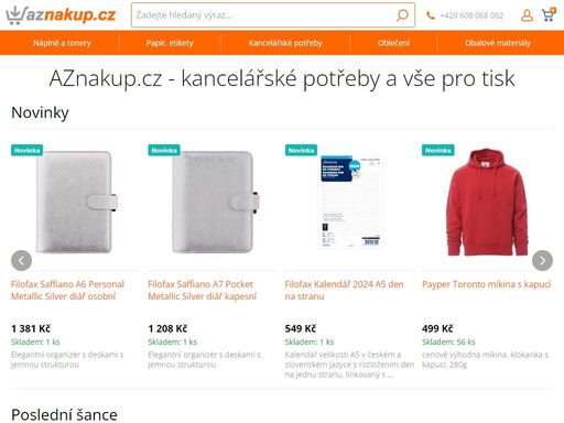 aznakup.cz - specializujeme se na prodej kancelářských potřeb, spotřebního materiálu k tiskárnám a oblečení pro potisk

