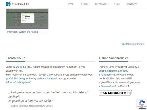 tovarna.cz tvoří webové prezentace, poskytuje služby grafického designu a vyvíjí informační systémy na míru.