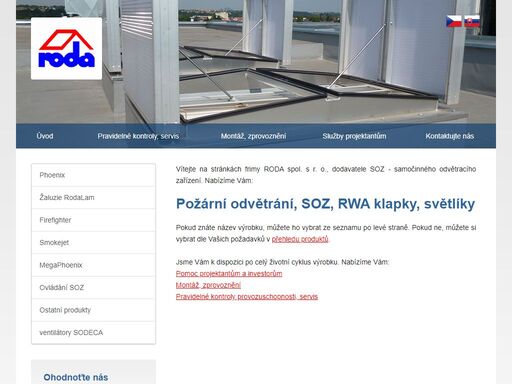dodavatel samočinného odvětracího zařízení, světlíků, návrh, realizace, servis, kontroly provozuschopnosti