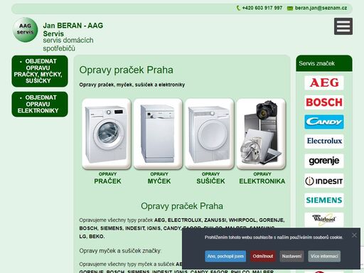 opravujeme všechny typy praček, myček a sušiček: aeg, electrolux, zanussi, whirpool, gorenje, bosch, siemens, indesit, ignis, candy, fagor, philco, malber, samsung, lg, beko. opravujeme také elektroniku - notebooky, pc, fotoaparáty, kávovary a robotické vysavače.