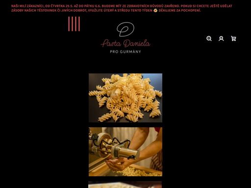 homepage.   
pasta daniela
rodinná firma z jihomoravských mutěnic z oblasti moravského toskánska
vyrábíme čerstvé a sušené těstoviny z italské semoliny, dále z bio špaldové nebo bezlepkové mouky.
všechny naše ochucené těstoviny jsou bez přídavných látek, pouze ze základních surovin, které máme převážně od…