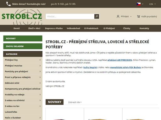 přebíjení nábojů, přebíjení střeliva, přebíjecí lisy, myslivost, lov, myslivecké potřeby. sportovní střelba. velkoobchod.