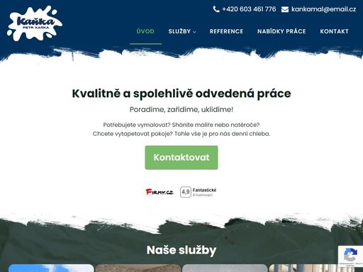 malířské práce, malování pokojů, tapetování, nátěry fasád, podlah, radiátorů, plotů a potrubí pro obytné i komerční prostory.