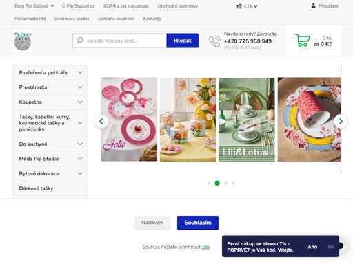 perkálové povlečení pip studio, saténové povlečení, porcelán, tašky a kabelky, doplňky do domácnosti, polštáře a dámské domácí móda