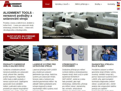 ustavení hřídelů a měření geometrie strojů laserovými přístroji, služba měření souososti, nerezové podložky pro vyrovnání strojů, stroboskopy a jiné měřicí přístroje.