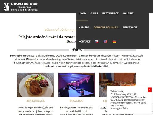 bowling bar restaurace na okraji ždírce nad doubravou směrem na krucemburk je tím vhodným místem nejen pro zábavu, ale i odpočinek.