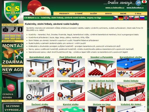cs billiard přímý výrobce - kulečníky, stolní fotbaly, zzávěsné ruské kuželky.