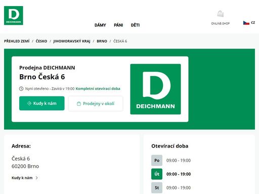 váš prodejnu deichmann česká 6 ve brno ? otevřít pracovní dobu a ? telefonní číslo ? zobrazit nyní.