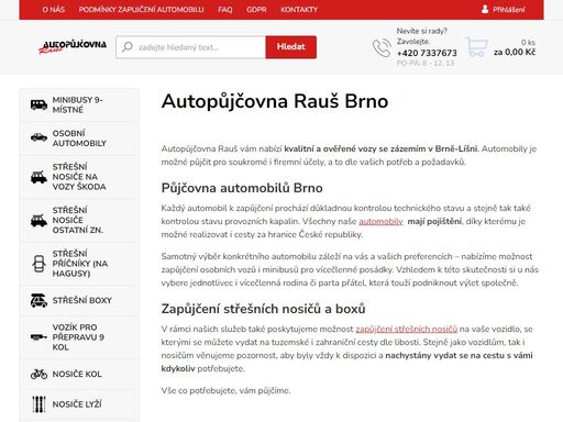 pronájem minibusu, střešních nosičů, střešních boxů, nosičů kol, sněhových řetězů