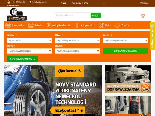 doprava zdarma ? zimní pneumatiky, letní pneumatiky, autobaterie a motobaterie. doručení do 24 hod ? prodáváme levné pneumatiky od výrobců barum, continental.