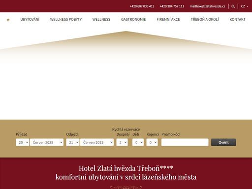 jsme hotel zlatá hvězda třeboň**** a nabízíme skvělé ubytování v centru nádherného lázeňského města třeboň, možnost výhodných wellness pobytů.