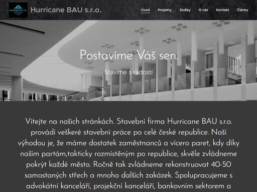 vítejte na našich stránkách. stavební firma hurricane bau s.r.o. provádí veškeré stavební práce po celé české republice. naší výhodou je, že máme dostatek zaměstnanců a vícero paret, kdy díky naším partám,takticky rozmístěným po republice, skvěle zvládneme pokrýt každé město. ročně tak zvládneme rekonstruovat 40-50 samostaných střech a mnoho...