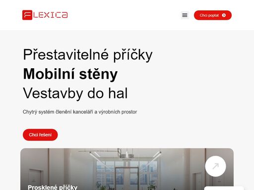 individuální řešení pro dělení prostor: prosklené příčky, mobilní stěny a vestavby do hal s důrazem na detail a kvalitu.