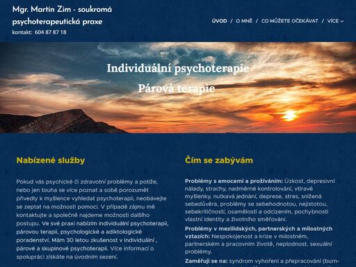 pokud vás psychické či zdravotní problémy a potíže, nebo jen touha se více poznat a sobě porozumět přivedly k myšlence vyhledat psychoterapii, neobávejte se zeptat na možnosti pomoci. v případě zájmu mě kontaktujte a společně najdeme možnosti dalšího postupu. ve své praxi nabízím individuální psychoterapii, párovou terapii, psychologické a...