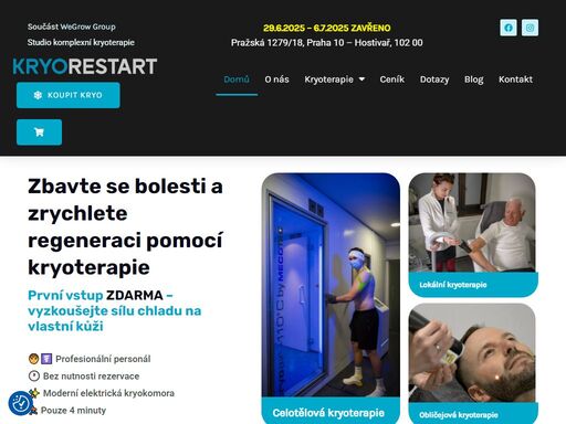 vyzkoušejte nejmodernější elektrickou kryokomoru v praze. celotělová, lokální i obličejová kryoterapie bez čekání. ? první vstup zdarma! ? hostivař ? -110°c