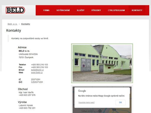 kontakty, beld, lisovna, plastů kontaktní údaje lisovny plastů beld, s.r.o.