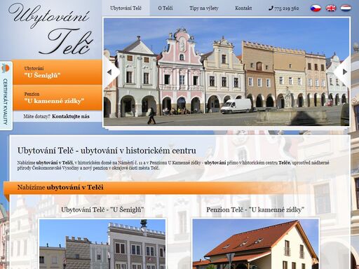 telč, ubytování na náměstí č. 11 - klidné ubytování po celý rok přímo v historickém centru telče, v kraji překrásné přírody českomoravské vysočiny. víkendové pobyty v telči. možnost ubytování v penzionu na okraji telče.