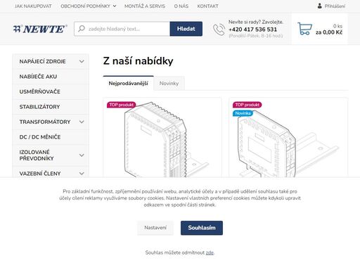 napájecí zdroje, převodníky a jiné elektronické výrobky z vlastní výroby.