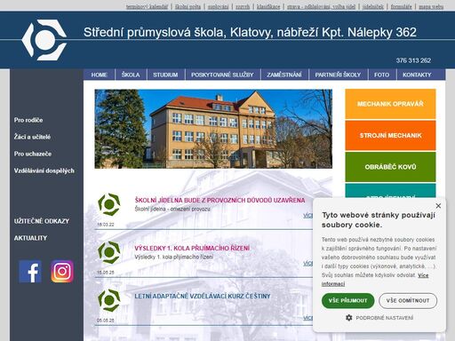 střední průmyslová škola klatovy nabízí škola  studijní obory management ve strojírenství, strojírenství a automatizační technika a perspektivní učební obory.