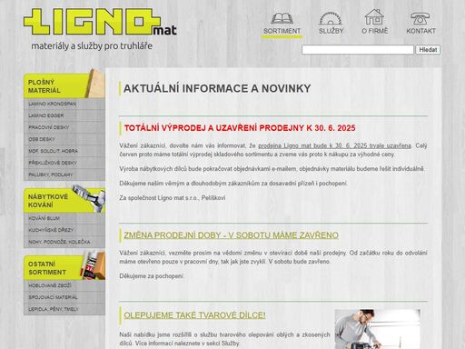 ligno mat | prodej materiálů pro truhláře, lamino kronospan, egger, kování blum, hettich, dřezy franke. novosady 111, velké meziříčí, 594 01